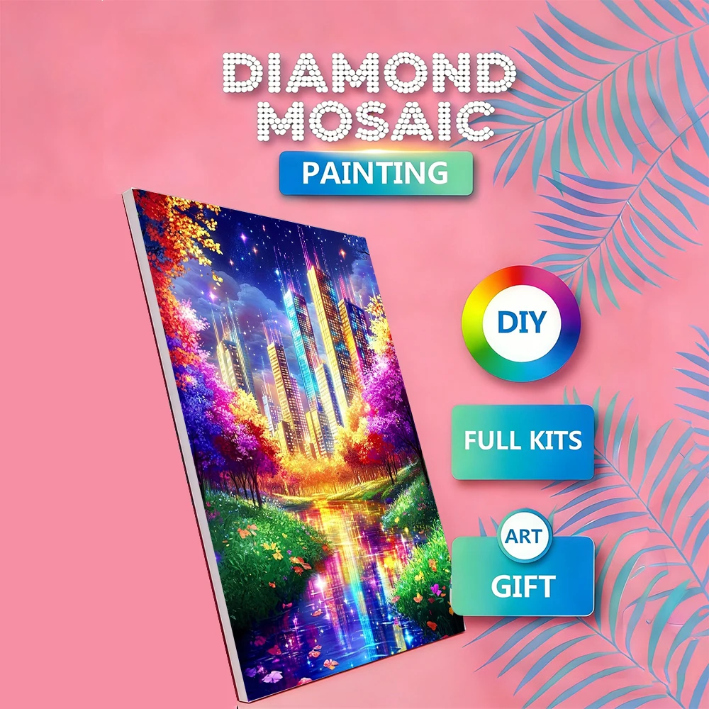 AZQSD Diamond Mosaic City House Painting Landscape Fantasy News 2026 Arts And Crafts Pictures 5d Diy Diamond Art Home Art Craft