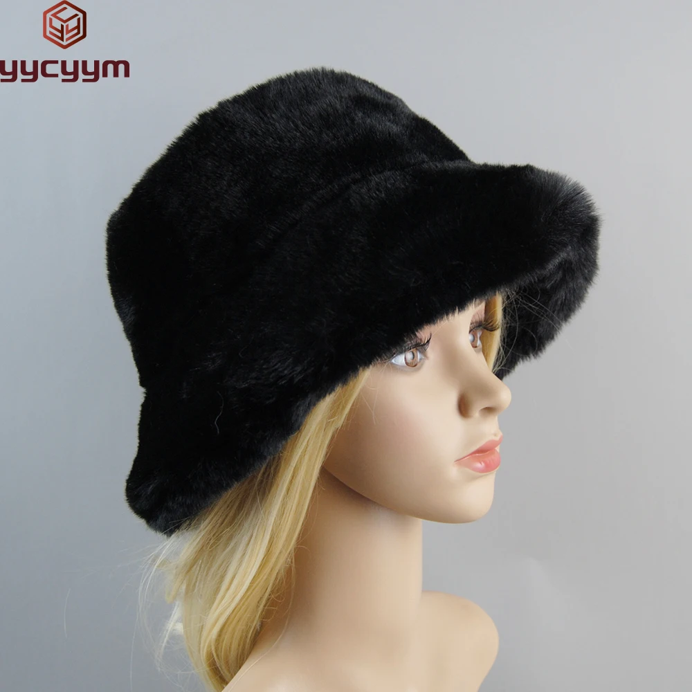 New Fake Rabbit Fur Hats Super Soft Women Winter Hat Cotton Lining Warm Russian Ski Beanies Plush Solid Color Fashion Casual Cap