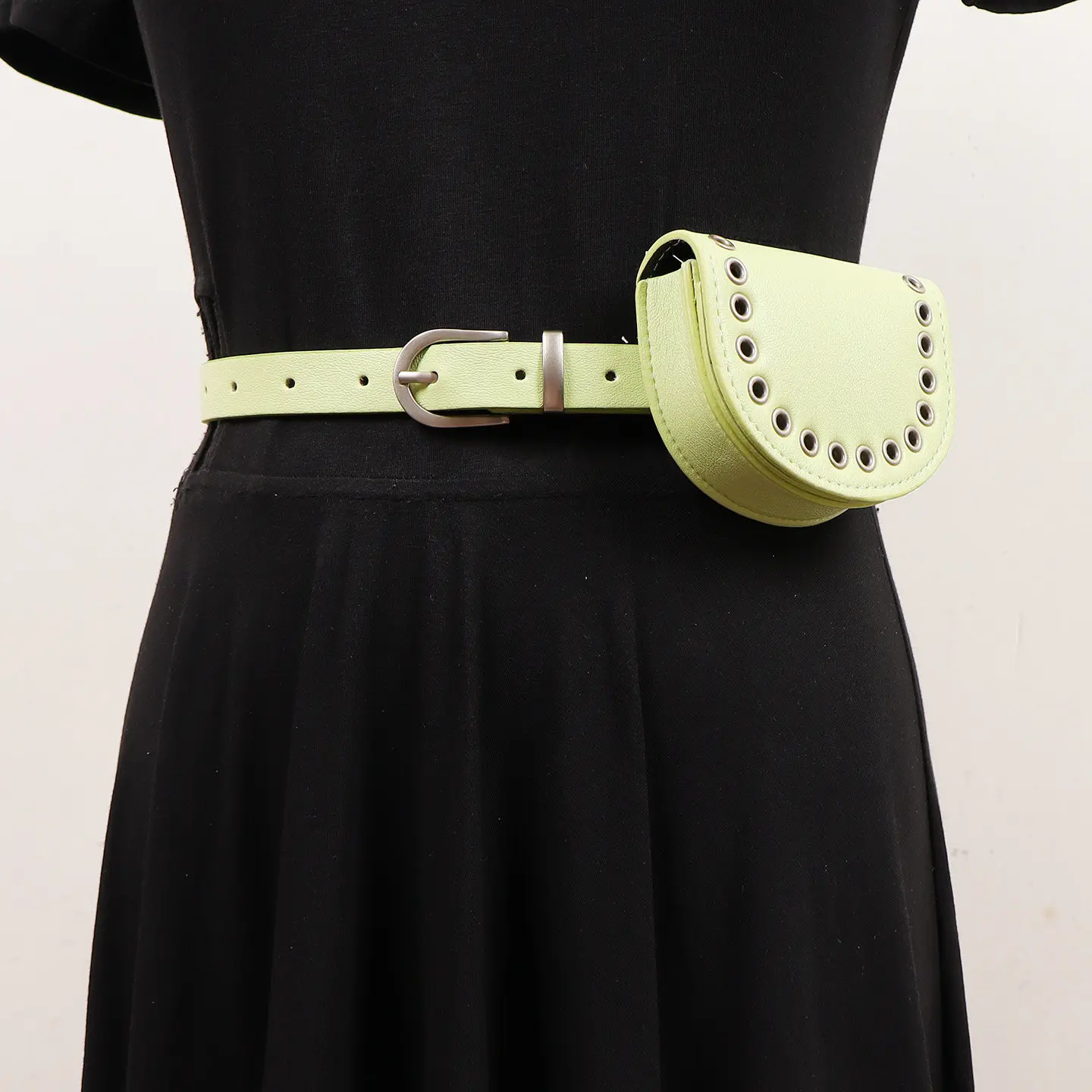 Candy Color Mini Saddle Bag Y2K Rivet PU Leather Waist Belt with Coin Bag White Blue Green Purple Fanny Pack Carteras Para Mujer