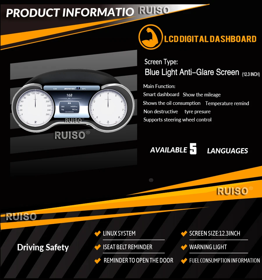 Ruiso Car Digital Instrument For Benz R ML GL G GLE GLS LCD Digital Dashboard player monitor Panel Virtual Cockpit Speed Meter