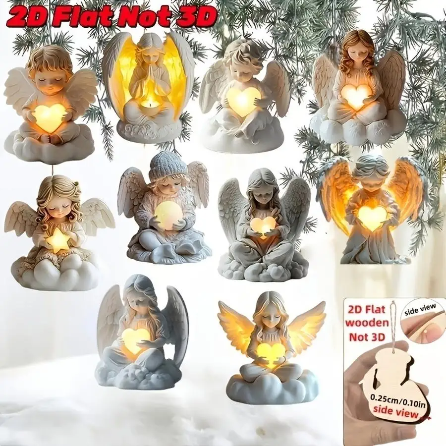 1/5/10/20/50/100pcs 2D Design, 10-Piece Christmas Series: Eternal Angel Image Design, Handcrafted Wooden Amulet Pattern for the