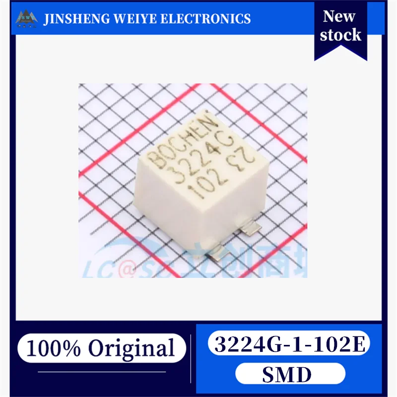 (5/50 pieces) 3224G-1-102E SMD-3P, 4.8X4.8MM 12-turn side-adjustment SMD precision micro-adjustment potentiometer, brand new