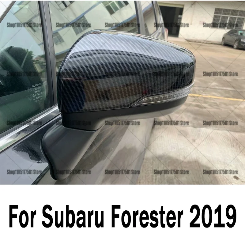 For Subaru Forester 2019 Mirror Cover Cap, ABS Black Hydrocarbon Pattern, Decorative Trim Shell, Replacement Accessory