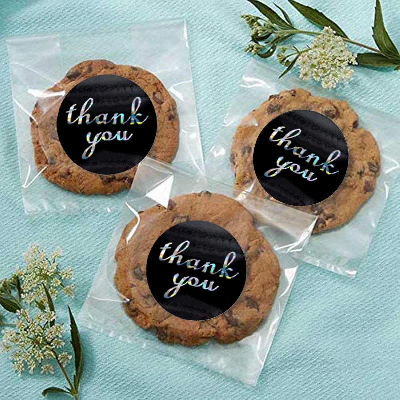 Laser Thank You Stickers Black/Pink Round Labels Sticker For Baking Handmade Wedding Packaging Gift Waterproof Paper Seal Label - view 5