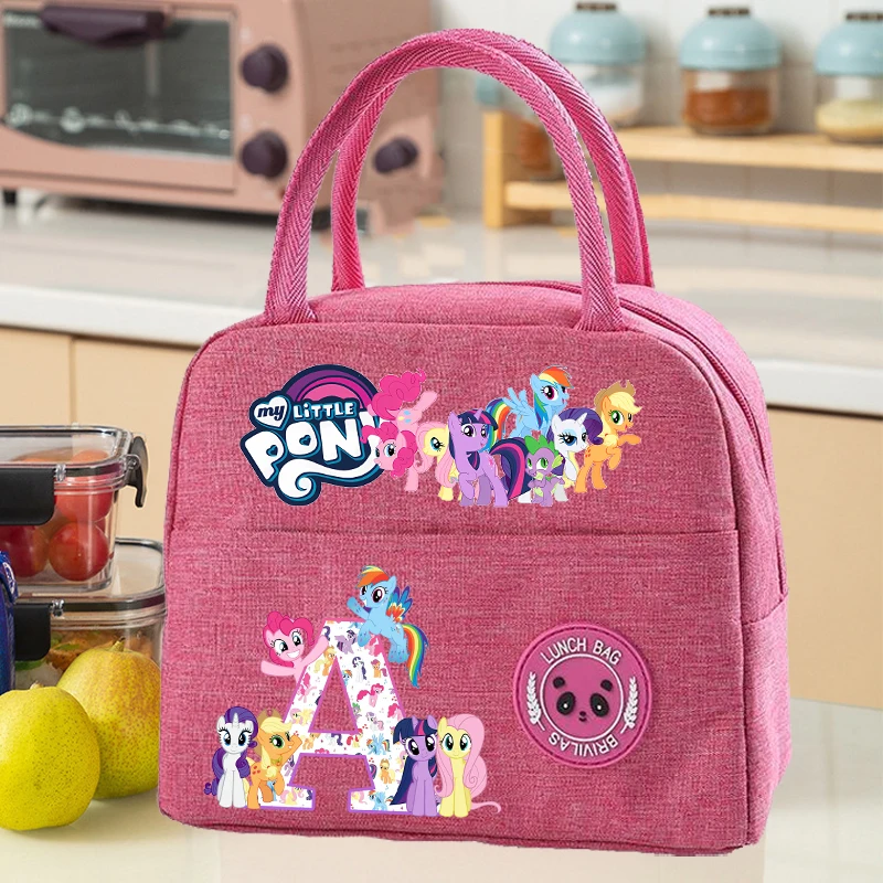 My Little Ponys Lunch Bag for Kids New Anime Letter A-Z Food Bento Handbags Student School Office Thermal Insulation Pouch Gift