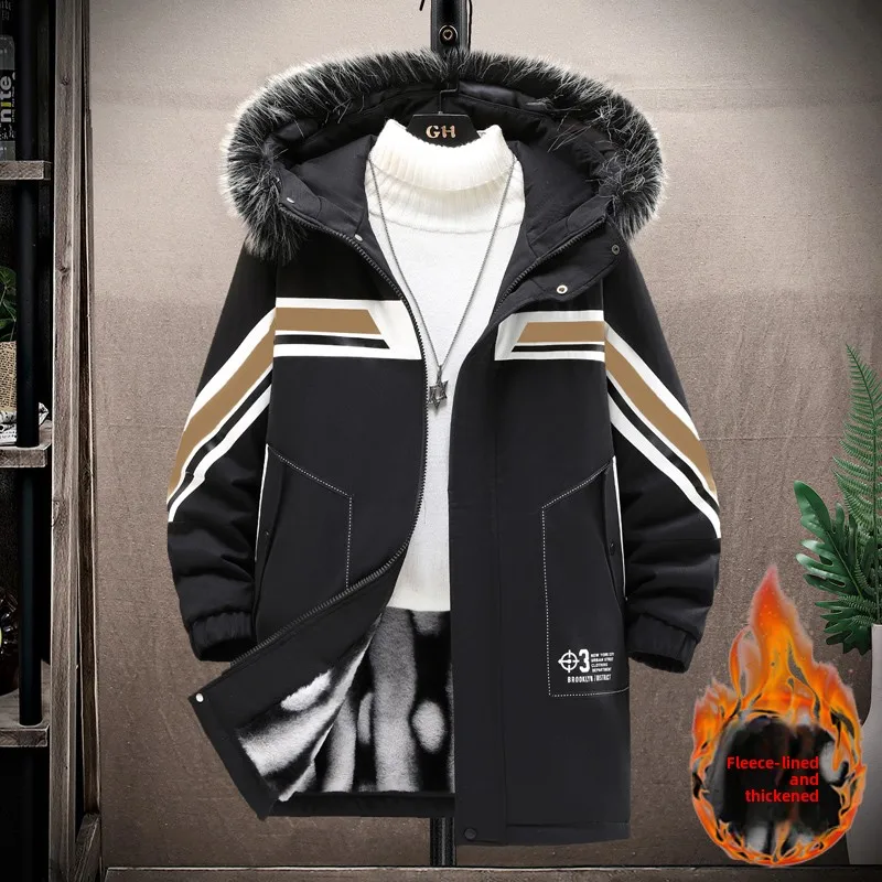 

Мужская утепленная хлопковая куртка средней длины, теплая зимняя верхняя одежда, модная брендовая куртка с флисовой подкладкой, повседневная, из полиэфирного волокна