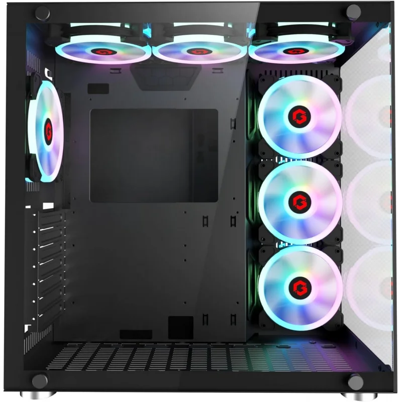 حافظة ألعاب كمبيوتر Midnight II Series Mid Tower، إضاءة ARGB+PWM مقاس 120 مم، زجاج مقسى، كمبيوتر مثبت مسبقًا 7 مراوح تبريد RGB