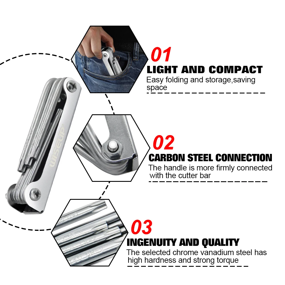 WISEUP Folding Metal Universal Allen Wrench Set Hexagonal Screwdriver Hex Key Wrenches Allen Keys Hand Tool Portable Set