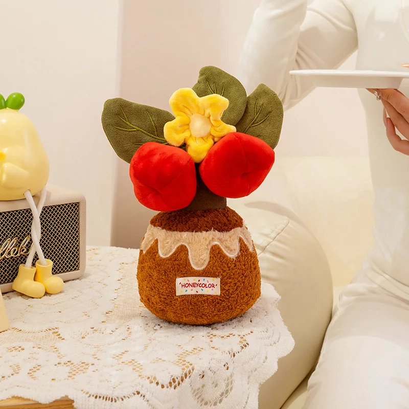 Nowości Świąteczne Pluszowe Zabawki z Roślinami Przynoszące Szczęście Realistyczne Drzewko Pieniężne Drzewko Persymonowe i Anturium Pluszowe Rośliny Wypchane Kwiaty w Doniczkach