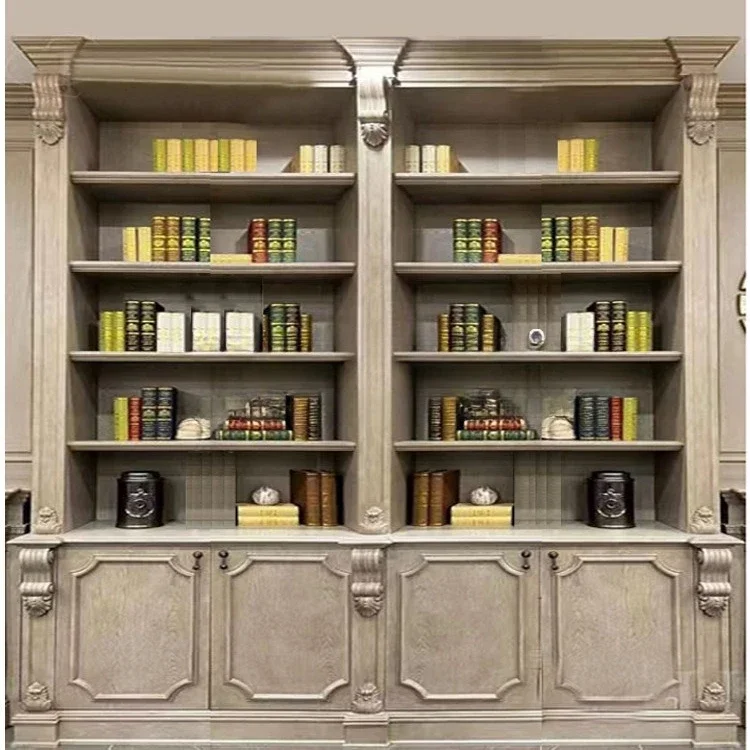 American solid wood bookshelf shelf simple American solid wood bookcase combination European floor bookcase living room cabinet