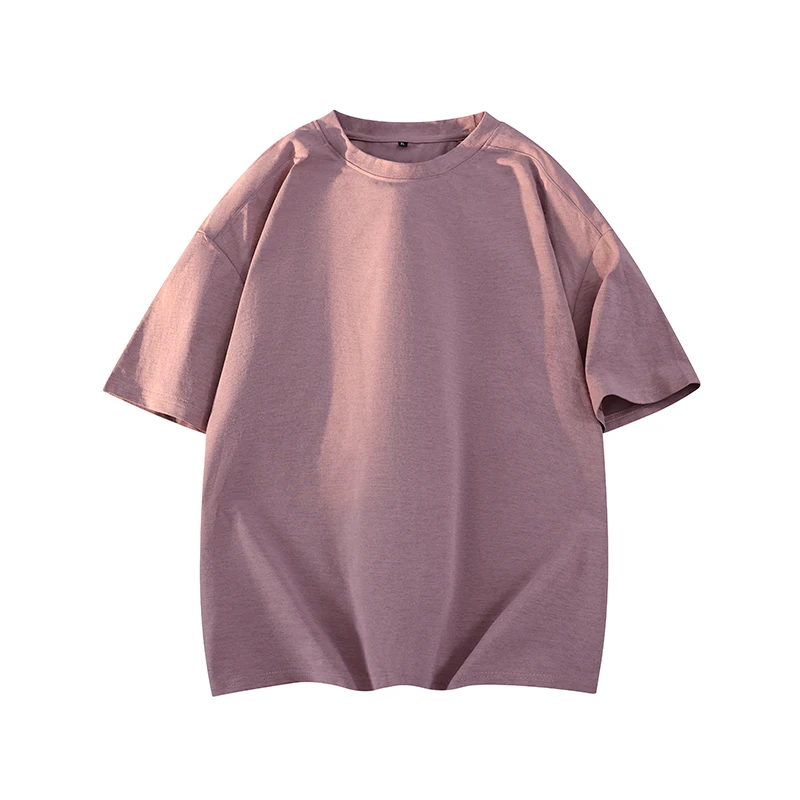American Hong Kong Style Thin Solid Crew Neck Tee Men Oversized Short Sleeve Clear Texture Soft Summer Basic Top