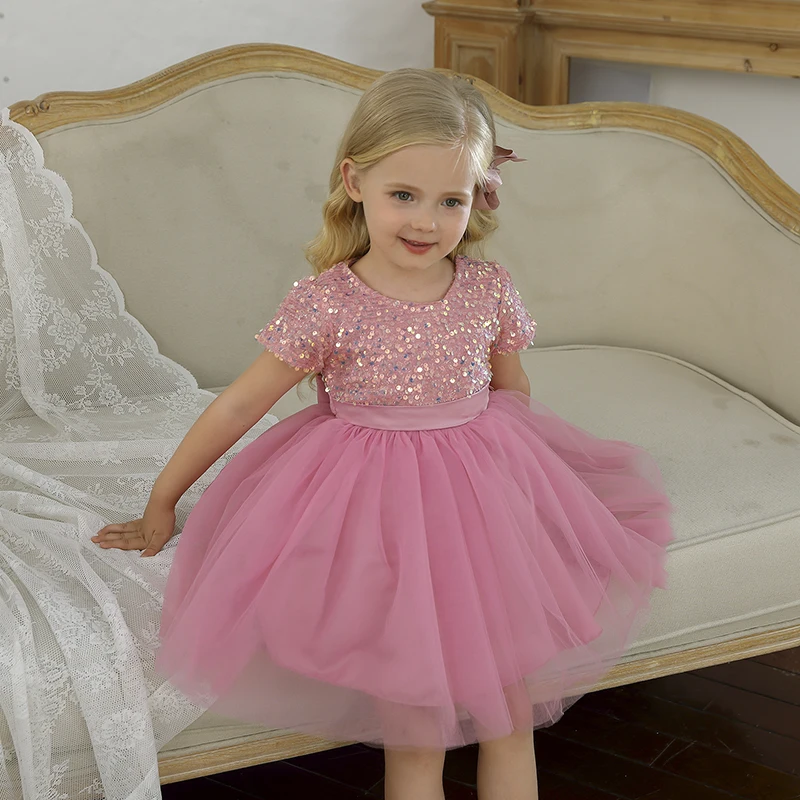 2024 Kids Party Dresses for Girls Sequin Fluffy Prom Gown for Wedding Evening Elegant Children Birthday Princess Dress 4-10 Year