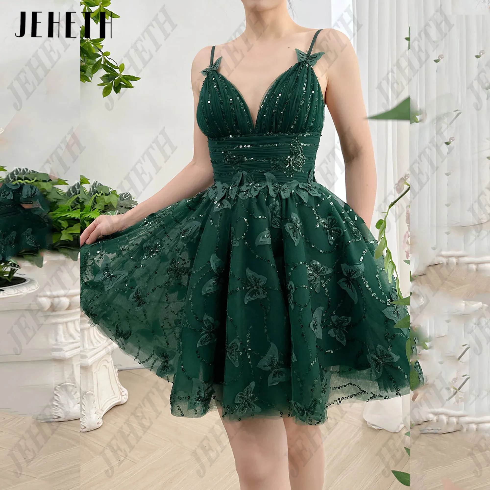 

JEHETH Mini Fairy Prom Dress For Women Sequin Butterfly Straps Homecoming Dresses A-Line Above Knee Party Gowns Corset Back