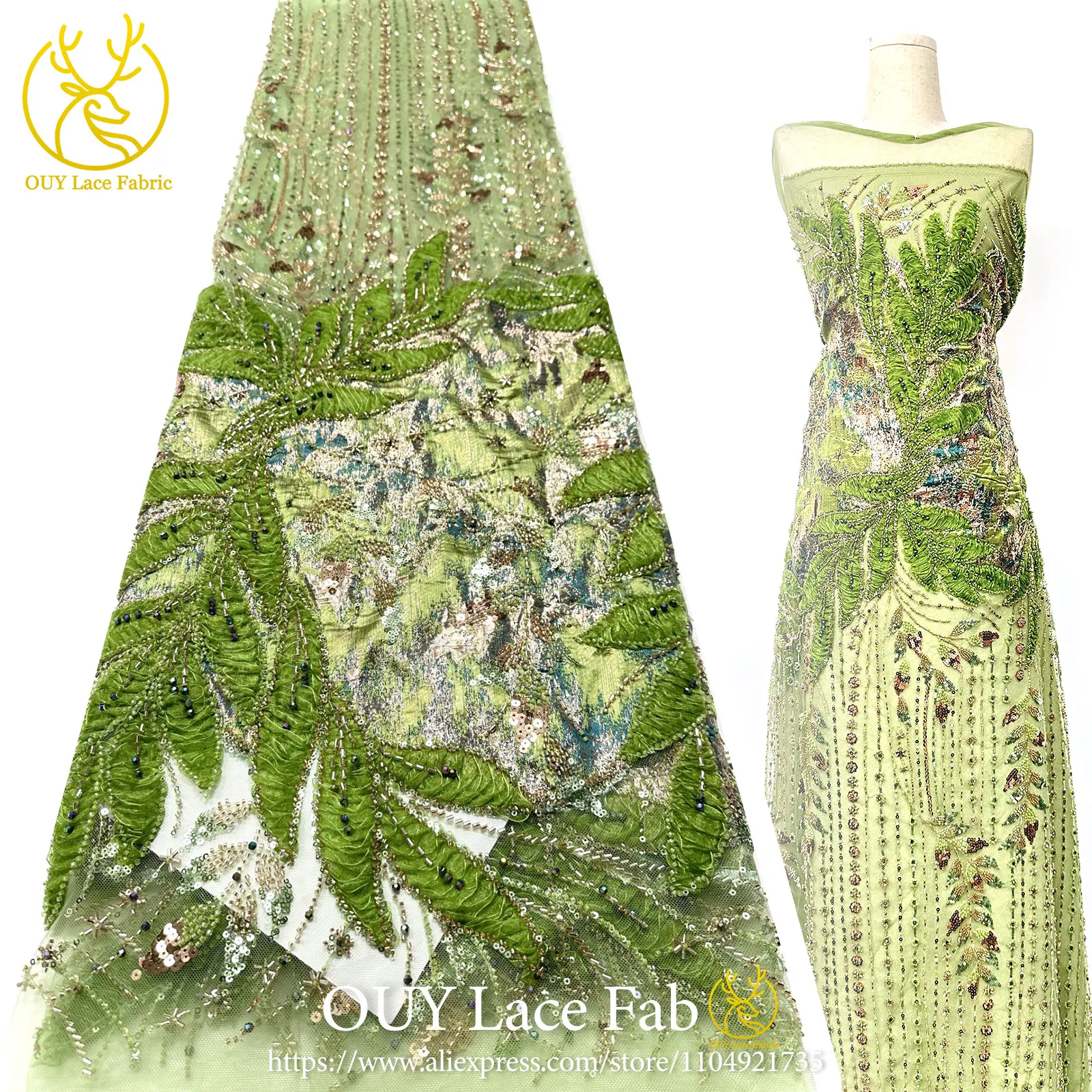 

Latest 3D African Bead Lace Fabric 2026 High-Quality Fashion French Nigerian Sequin Lace Fabric Party Dress Sewing Material