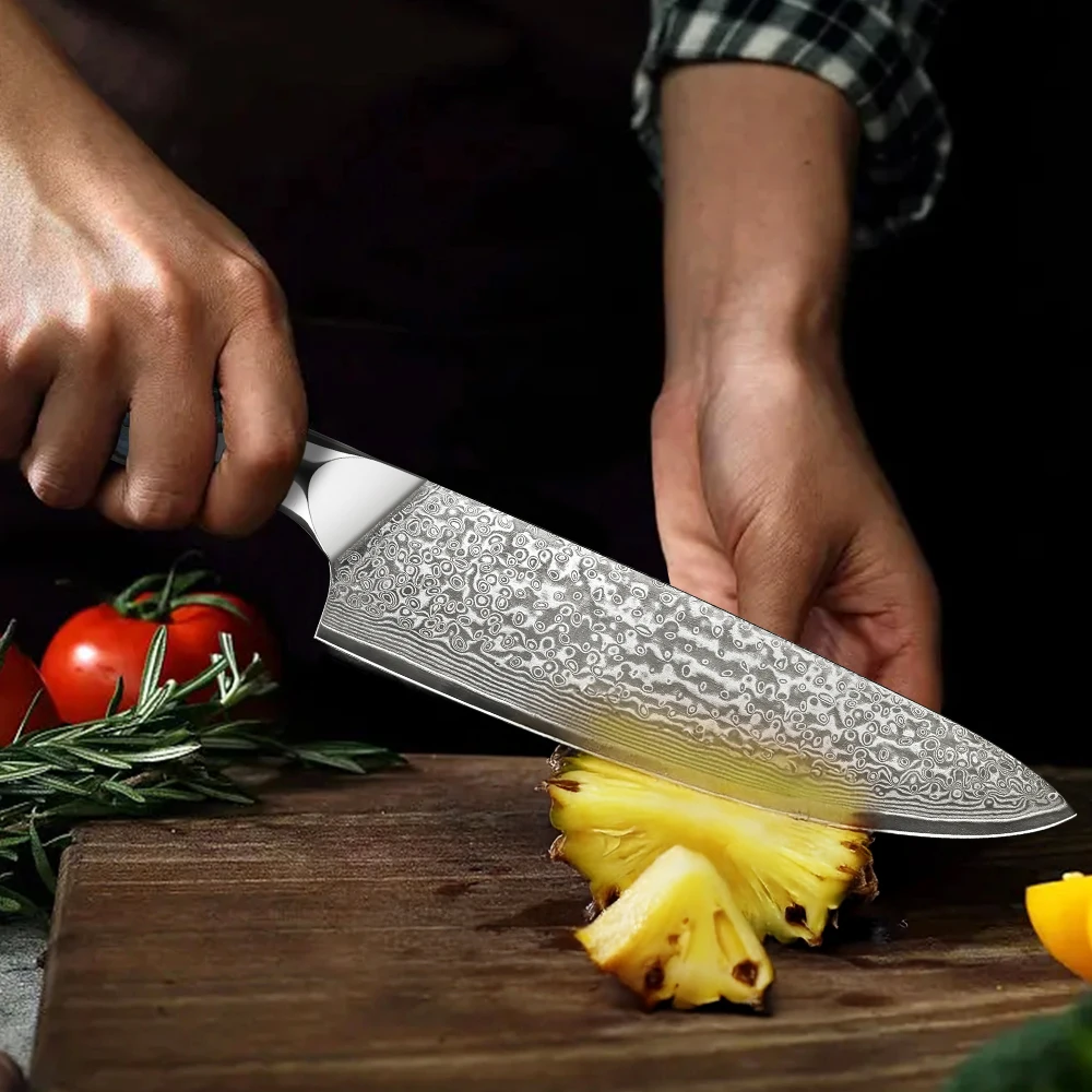 Kochmesser, Damaskus-Messer, professionelles Küchenmesser mit Abalone-Muschelgriff, zum Schneiden von Gemüse, Obst, Fleisch, mit Geschenkbox – Detail 3