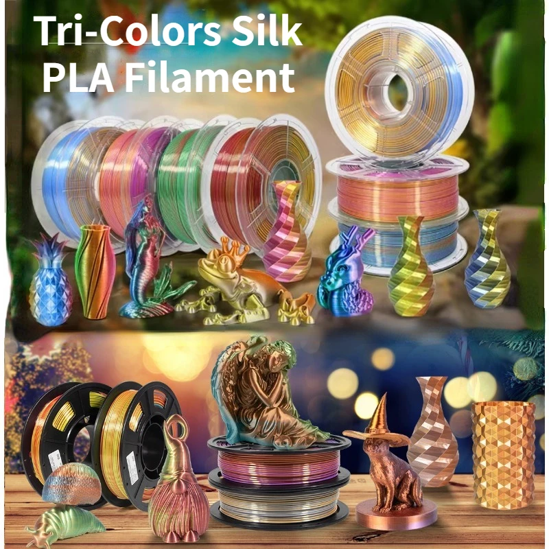 PLA Filament 1.75mm,Tri-Colors Silk 3D Printer Filament Tri-Color Silk PLA Filament 3D Printing Coextrusion Filament,1kg/2.2lbs