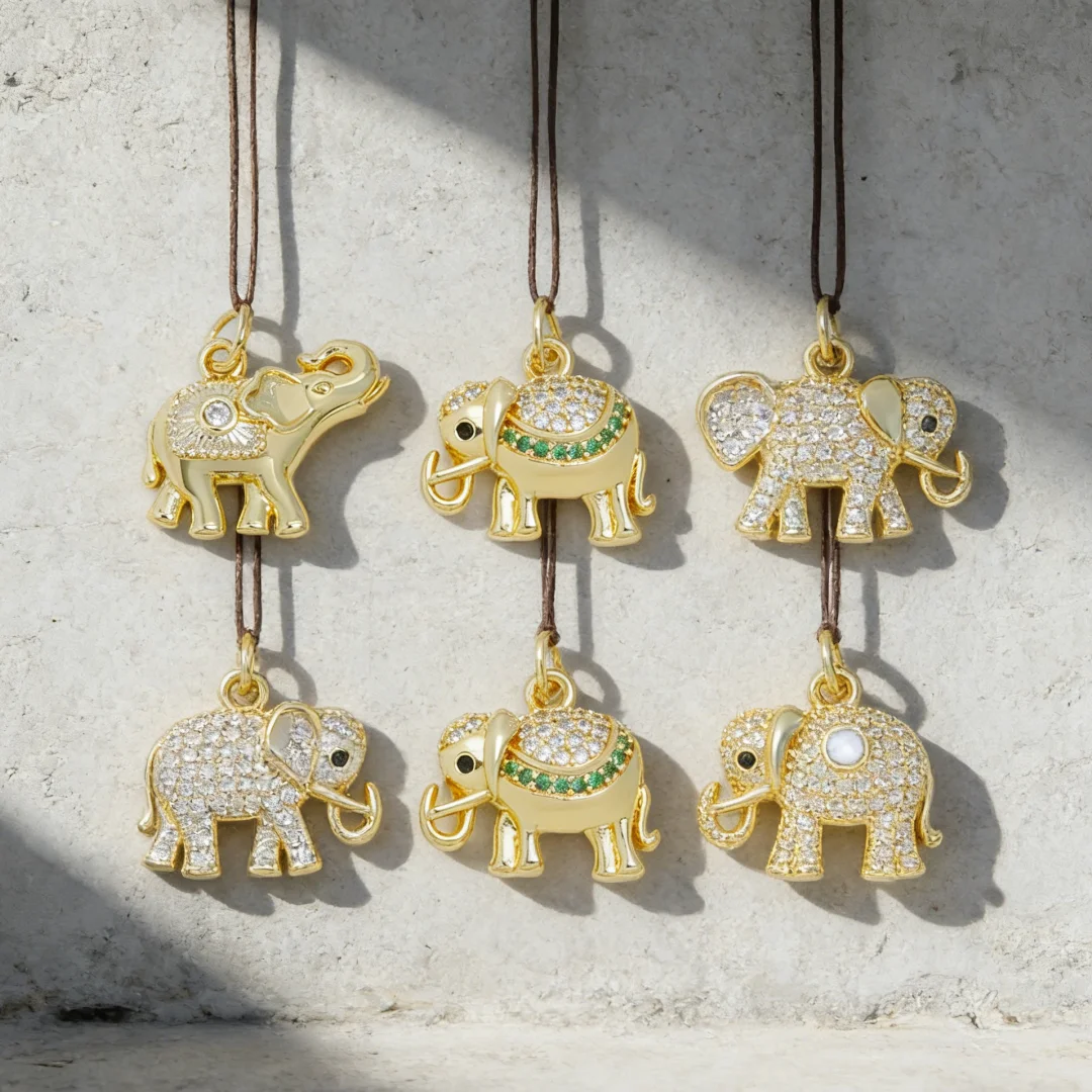 

4Pcs Pendants Gold Plated Elephant Charms Shiny Zircon DIY Jewelry Making Supplies for Women Men Necklaces Bracelets Accessories