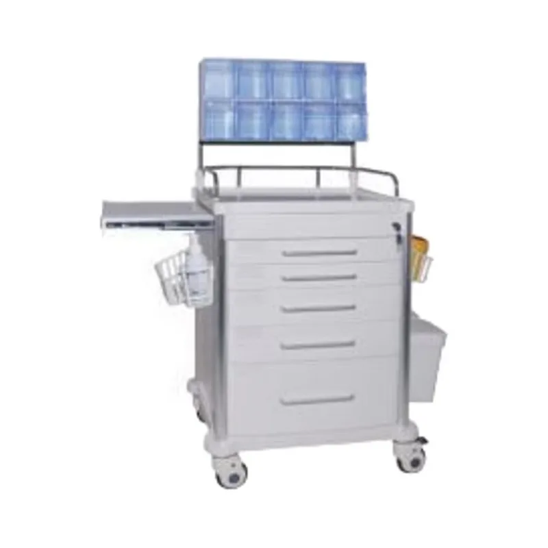 Modern Medical Mobile Equipment Cart Adjustable Shelf Stainless Steel Frame with Hospital Plastic Document Tray