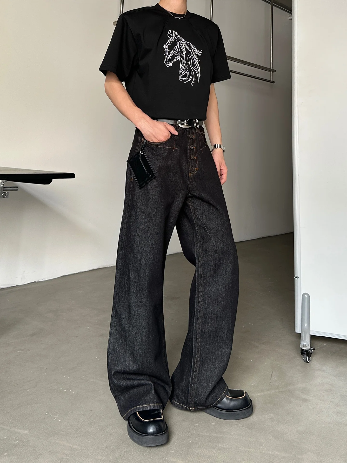Loose Wide Leg Men's Jeans Mul - Jeans ulasan dan harga