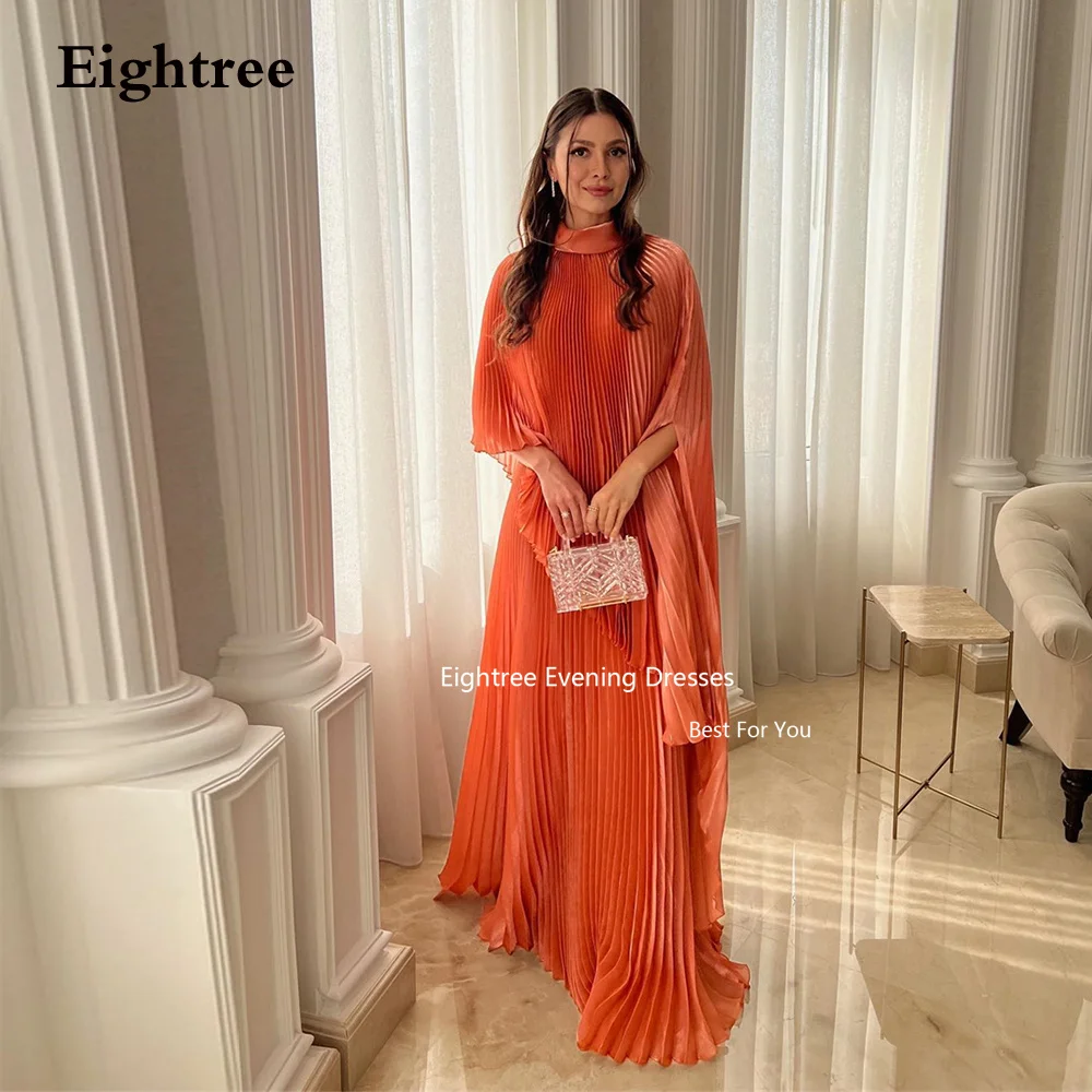 Eightree Formal Occasion Dresses Long Prom Dresses Oragnge Pleat O Neck Floor Length Robes Bal De Promo Robe Femme Soirée 2023