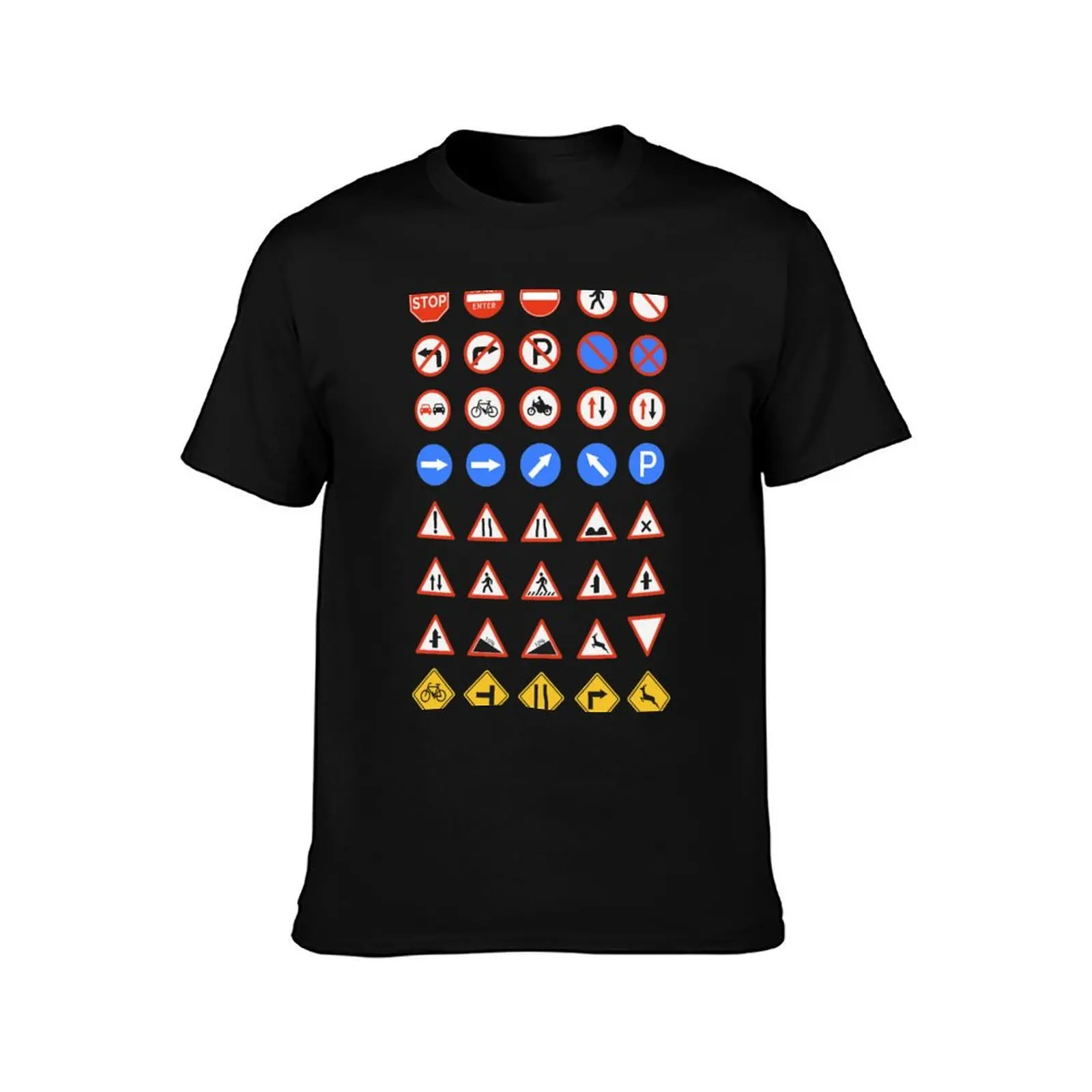 Traffic sign mashup T-Shirt Summer Casual Cotton Tee Oversized Streetwear Tops Vintage Graphic Print Loose Fit Short Sleeve