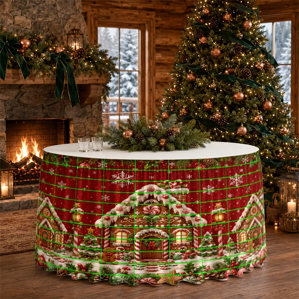1 piece Christmas gingerbread house tablecloth made of polyester, providing warmth and comfort, for festive decoration.