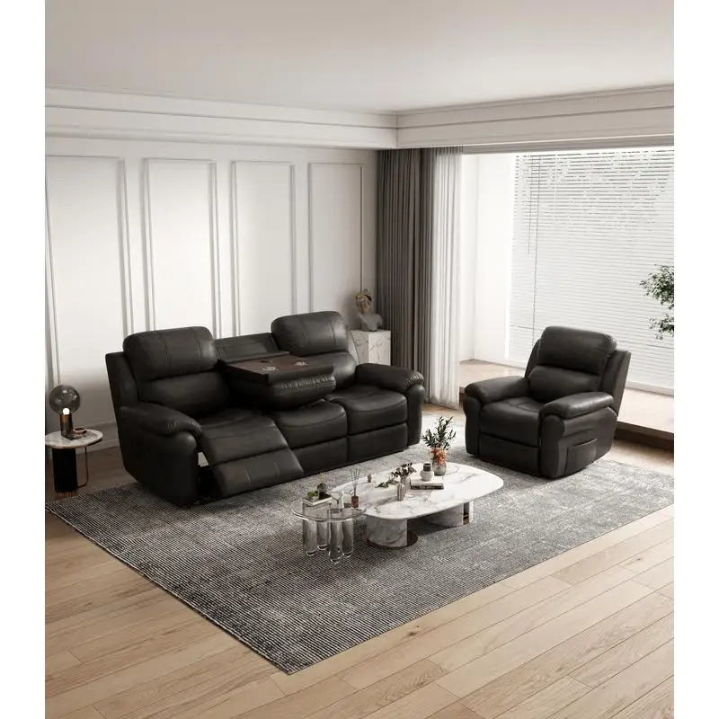 

Breathable Fabric Power Reclining Sofa with Drop Down Table, USB Port, and Wireless Charger - Espresso Color