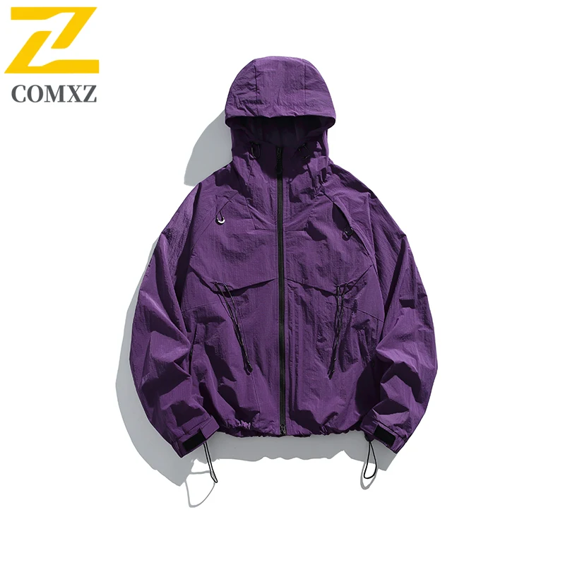 

COMXZ Male Jacket 2025 New Classic Hooded Outdoor Mountaineering Triple Proof Windshell Hiking Autumn Loose Trekking Workwear