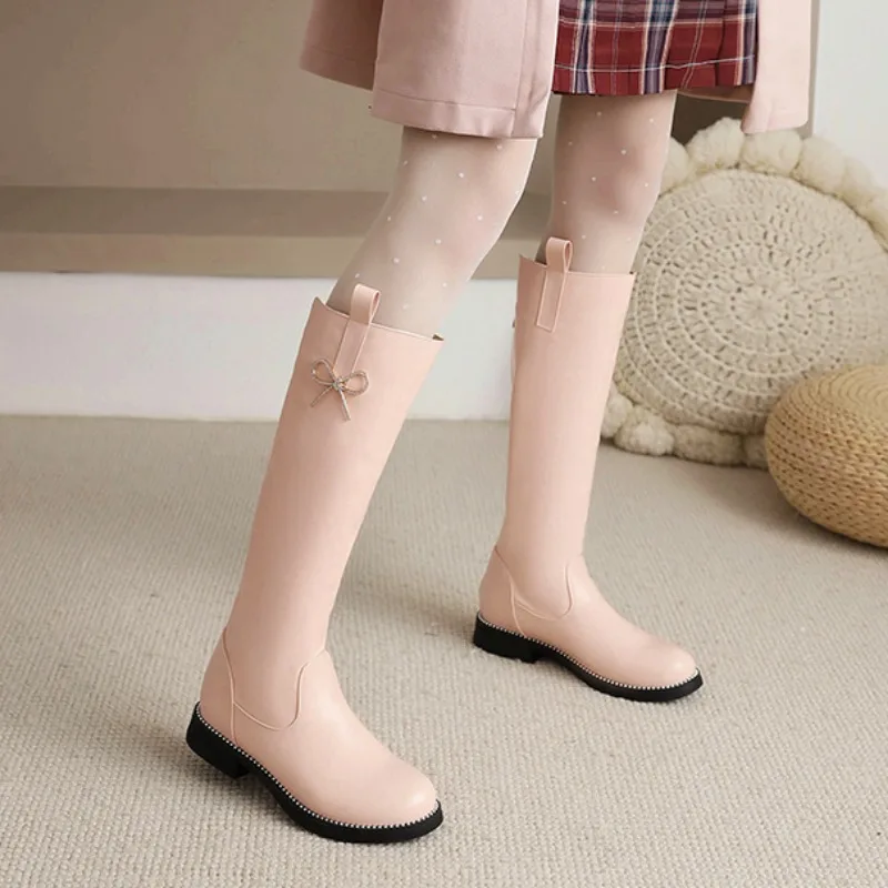 New Fashion Children Shoes Girls Fashion Butterfly Bow Knee High Boots Winter Plush Princess Boots Knight Shoes Botines