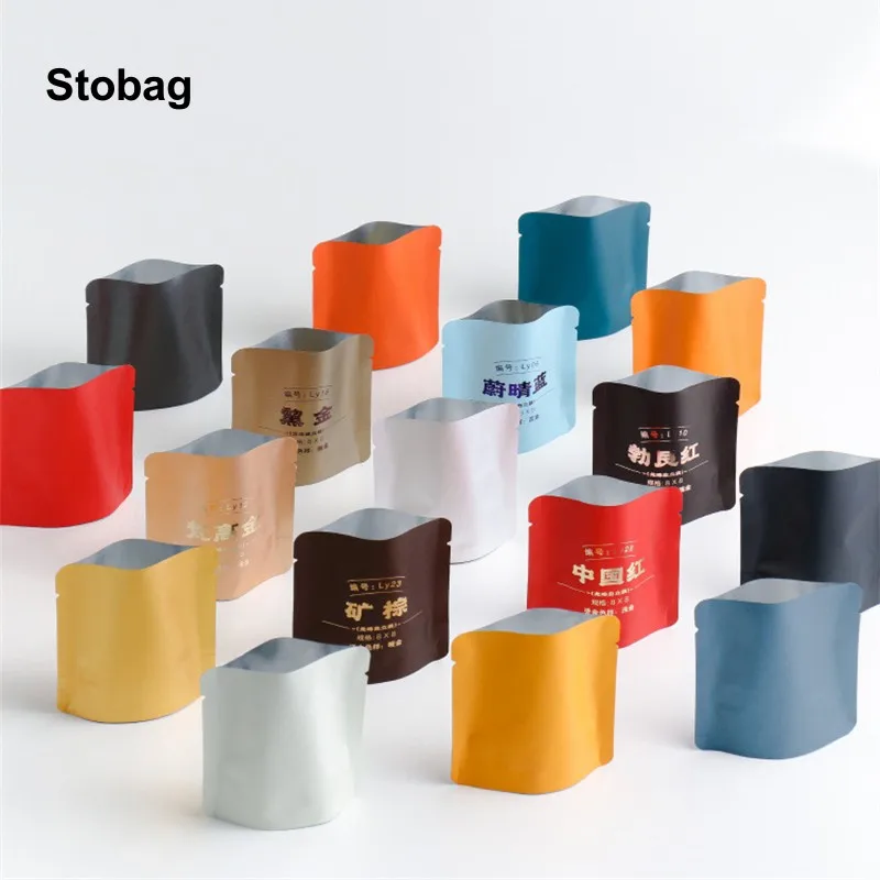 StoBag 50pcs Colorful Aluminum Foil Small Packaging Bag Stand Up Plastic Sealing for Tea Coffee Powder Storage Pouch Portable