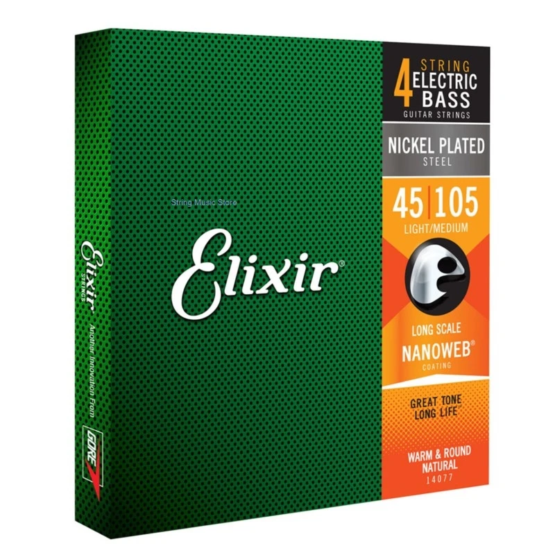 5 Packs 14077 Nanoweb Elixir Nickel Plated Steel Electric Bass Strings Guitar Strings Medium 045 -105 Guitar Accessories 14777