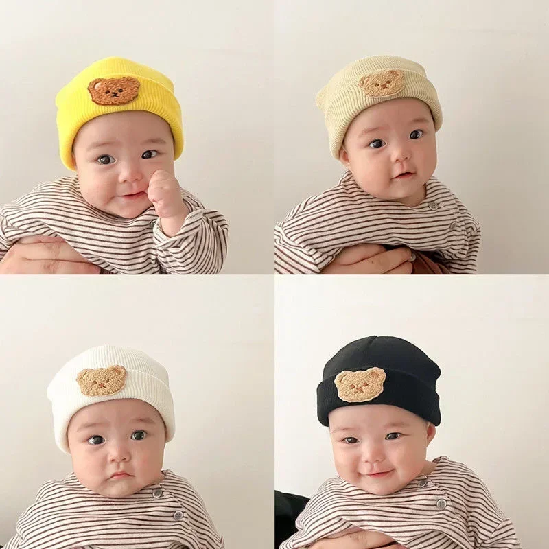 Winter Kids Knit Hats Warm for Infant Newborn Boy Girl Beanie Fashion Cute Cartoon Bear Crochet Bonnet Hat Autumn 0 To 1 Years