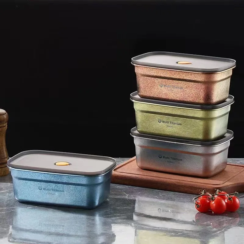 

Титановая коробка для хранения свежести, 1000 мл, герметичная крышка для пикника на открытом воздухе, холодильник для фруктов, бенто, экологически чистая посуда
