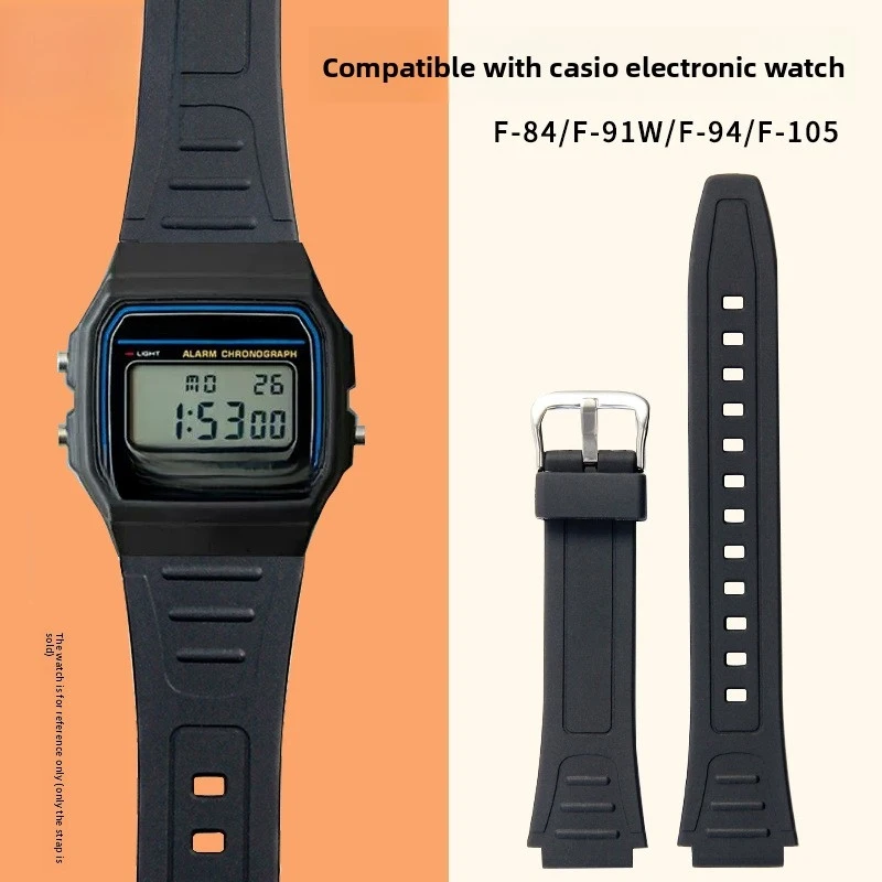 For F84/F91/F91W/F94/F105 Small Square Digital Watchband Waterproof Replacement Bracelet WristBand 18mm Resin Watch Strap