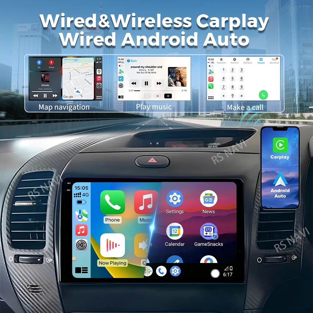 التوصيل والتشغيل أندرويد 15 Carplay Auto لكيا K3 سيراتو فورتي 2013 - 2017 RHD راديو السيارة لتحديد المواقع مشغل فيديو الوسائط المتعددة 2din DVD