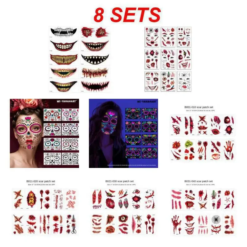 

Halloween Tattoo Sticker Waterproof of The Dead Skull Face tattoo Temporary Tattoo Stickers Halloween Facial makeup Body