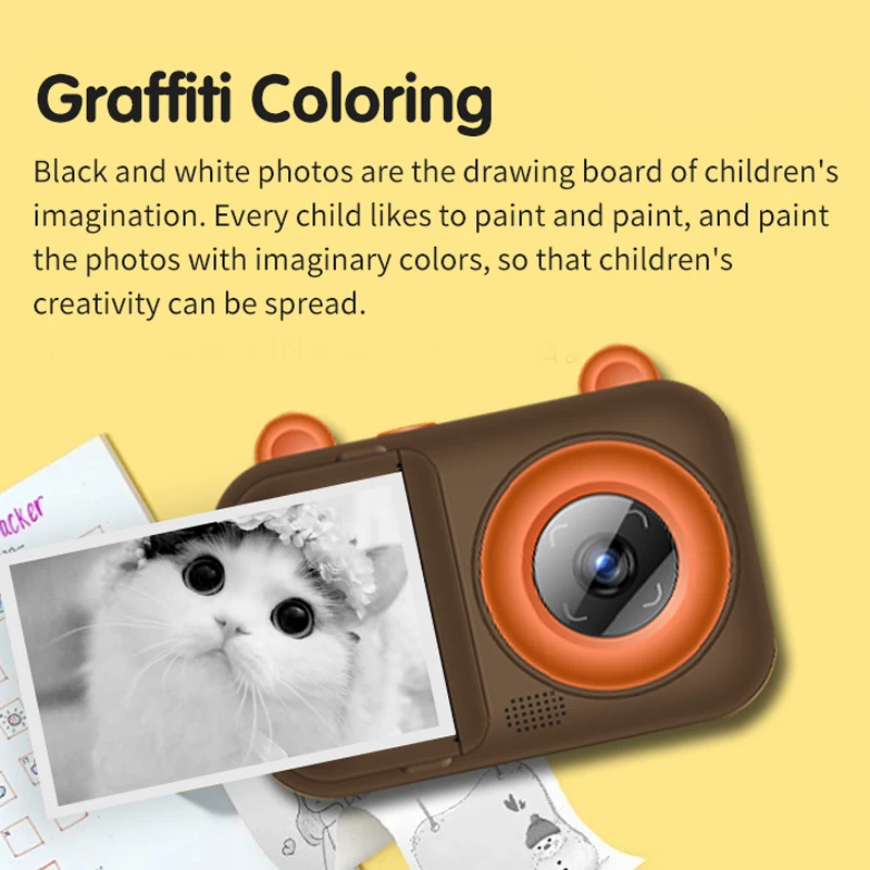 كاميرا محمولة للأطفال بطباعة ساخنة 1080 بكسل كاميرا قابلة لإعادة الشحن عالية الوضوح مع لفة طباعة طابعة فورية بطاقة 8 جيجابايت. #5