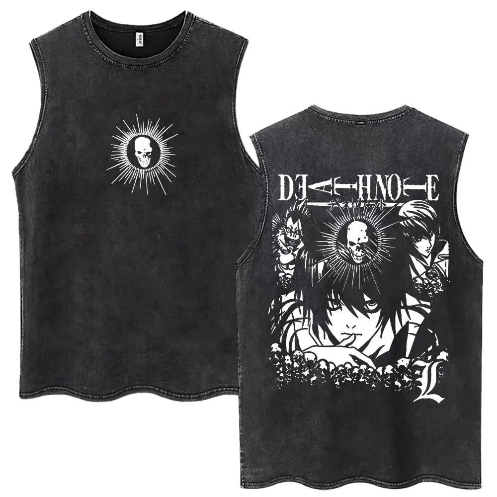 Washed Anime Death Note Ryuk Yagami Light L·Lawliet Tank Tops Men Women Hip Hop Summer Vests Cotton Oversized Sleeveless T-shirt