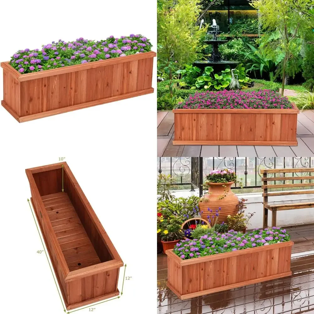

Raised Garden Beds Outdoor Rectangle Wood Planter Box for Flowers and Vegetables with Bottom Panels and Drainage Holes