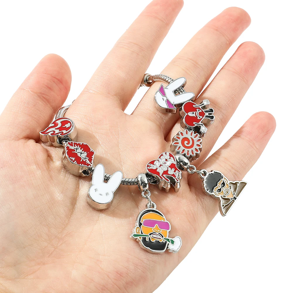 Bad Bunny Charms for Bracelets Snake Chain Bangles For Women Hip Hop Singer Gift Fashion Accessories