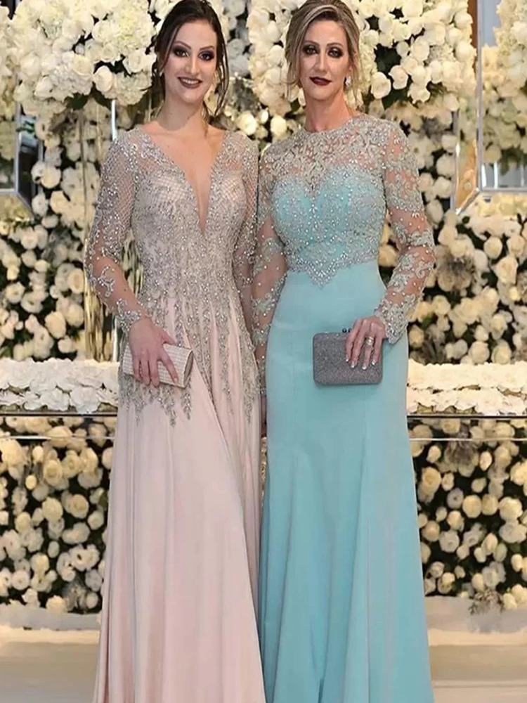 Elegant Luxury Mother Of The Bride Dresses  Crystals Beading Two Styles Chiffon Plus Size Wedding Party Gowns Evening Dress