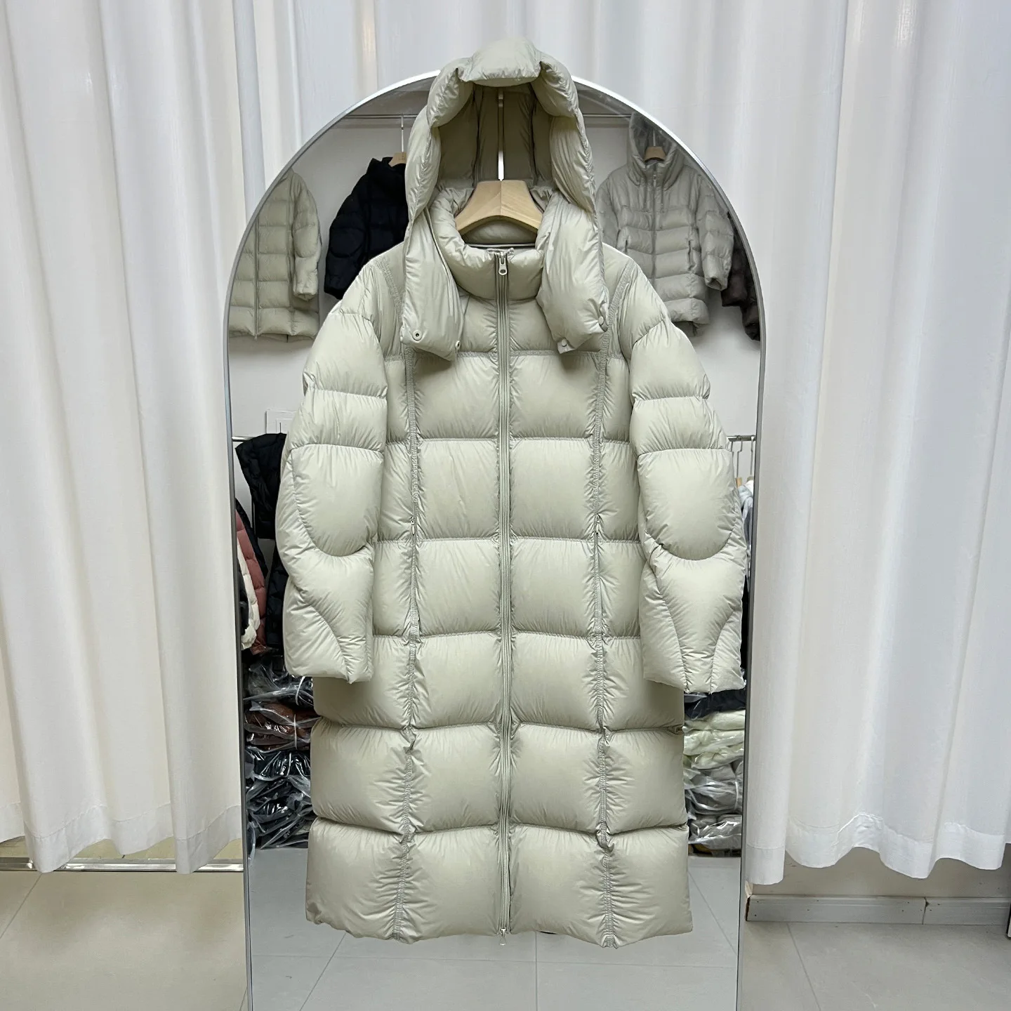 

Winter New Loose and Warm Coat Puff Down Jacket 90 White Duck Down Jacket for Women Mid Long Over the KneeThick Hooded Parka