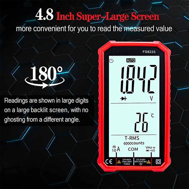 Digital Multimeter Tester, Large Screen Multi Meter Electric Tester, 6000 Counts TRMS Autoranging Amp Volt Meter Voltage