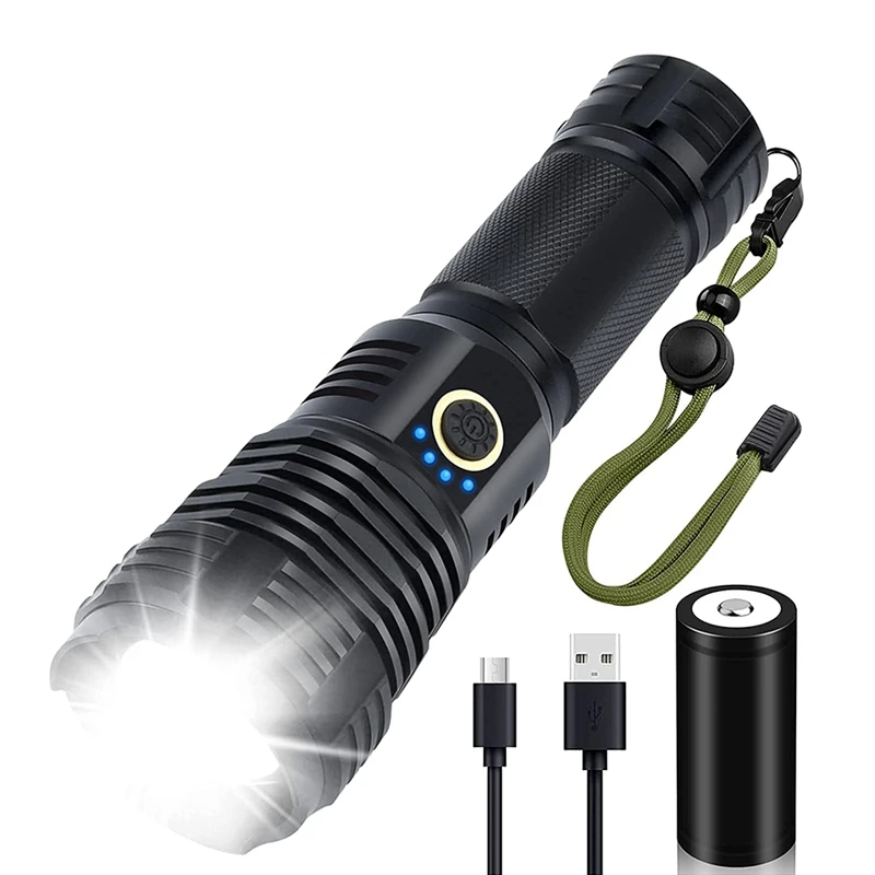 LED Torch 1500 Lumens,Rechargeable Zoomable Torch With 5 Light Modes,Small Flashlight For Camping Hiking Fishing Running