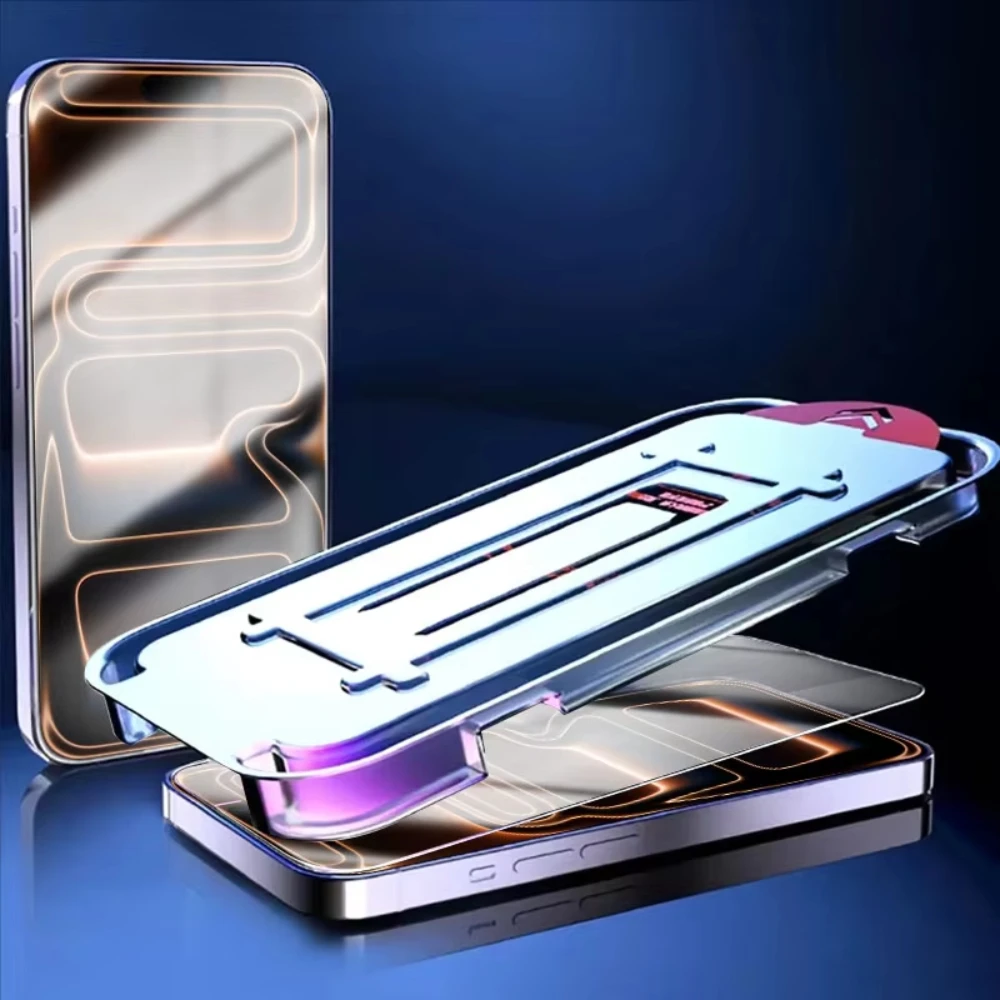 3-2 قطعة زجاج خالي من الغبار آيفون 17 برو ماكس اير 15 11 13 12 14 16 برو ماكس زائد طلاء Oleophobic EZ Installa واقي للشاشة