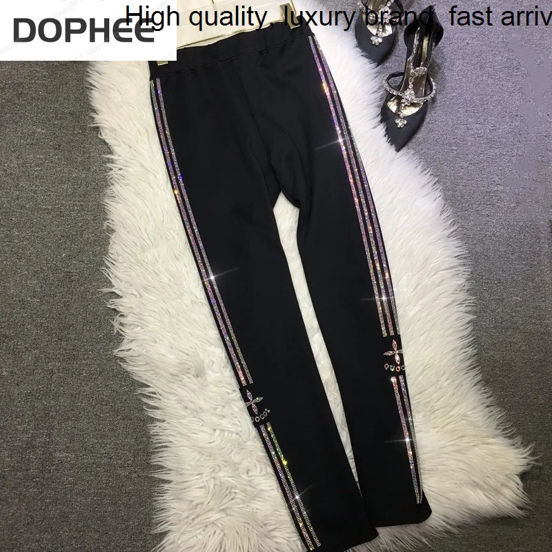 Hot Drilling Blingbling Women Leggings Black High Waist Plus Size Bottoming Pants Out Wearing Autumn Winter Long Trousers M-4XL