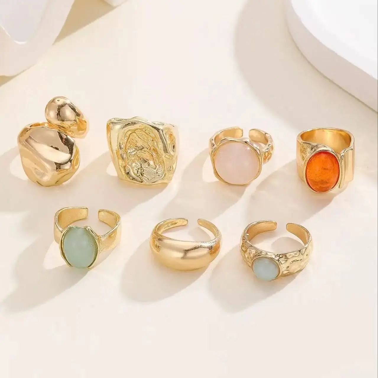 7PCS Luxurious Gold Geometric Irregular Women's Ring Set, Punk Style Fashionable Daily Wear With Multiple Options To Choose From