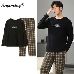 Big Size Men Pajamas Autumn Winter New Chic Gentleman Pjs Fashion Mens Casual Sleepwear Plaid Pants Cotton Pijama Set for Boy