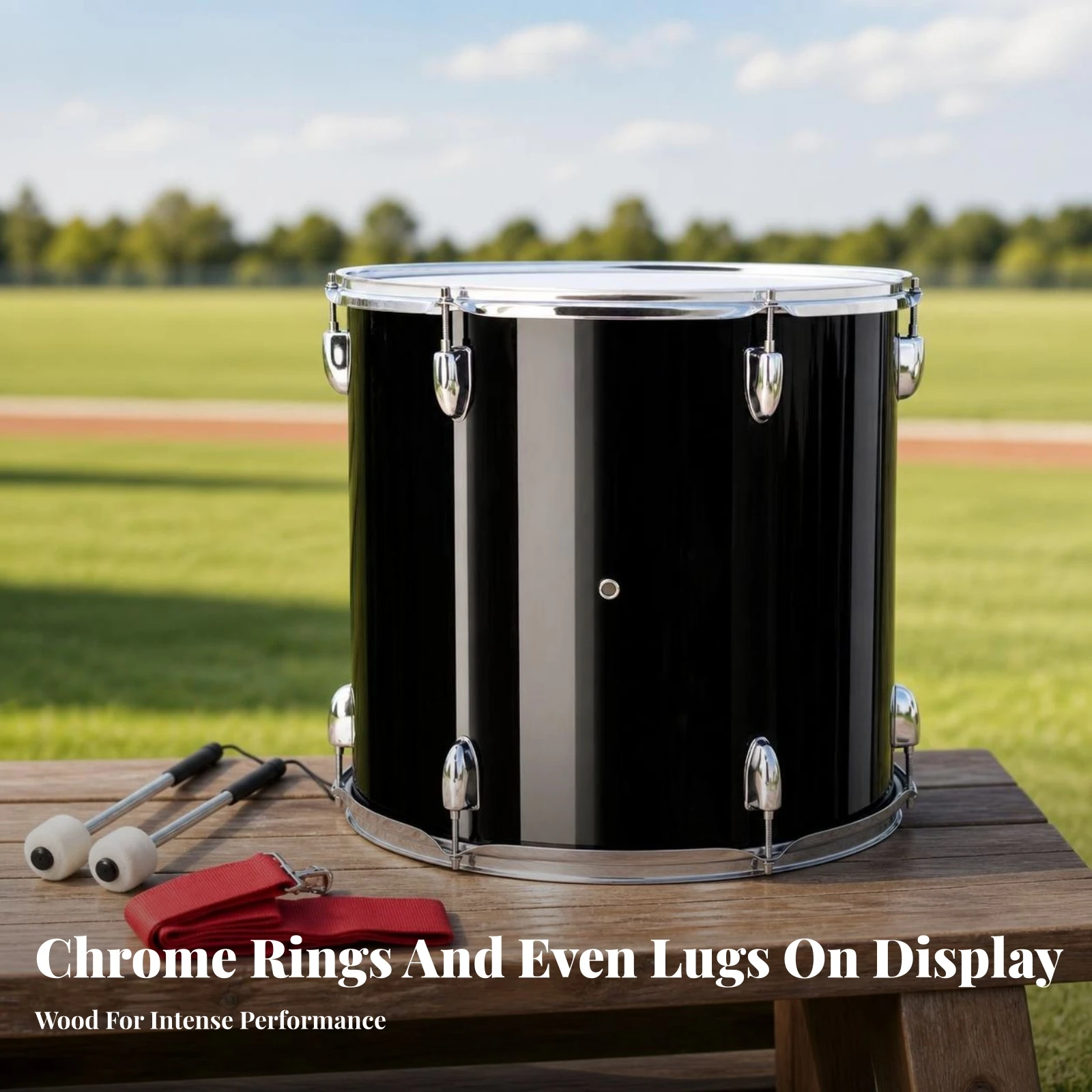 Marching Drum with Strap Adjustable Cheering Drum with Drumsticks Percussion Instrument Portable Cylindrical for Sports Fans