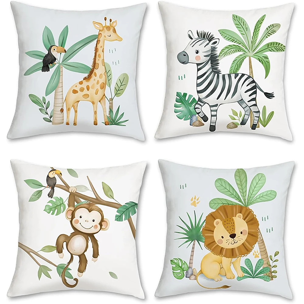 Adorable Jungle Animal Printed Pillowcases for a Whimsical Bedroom Decor Sofa cushion cover, home room decoration